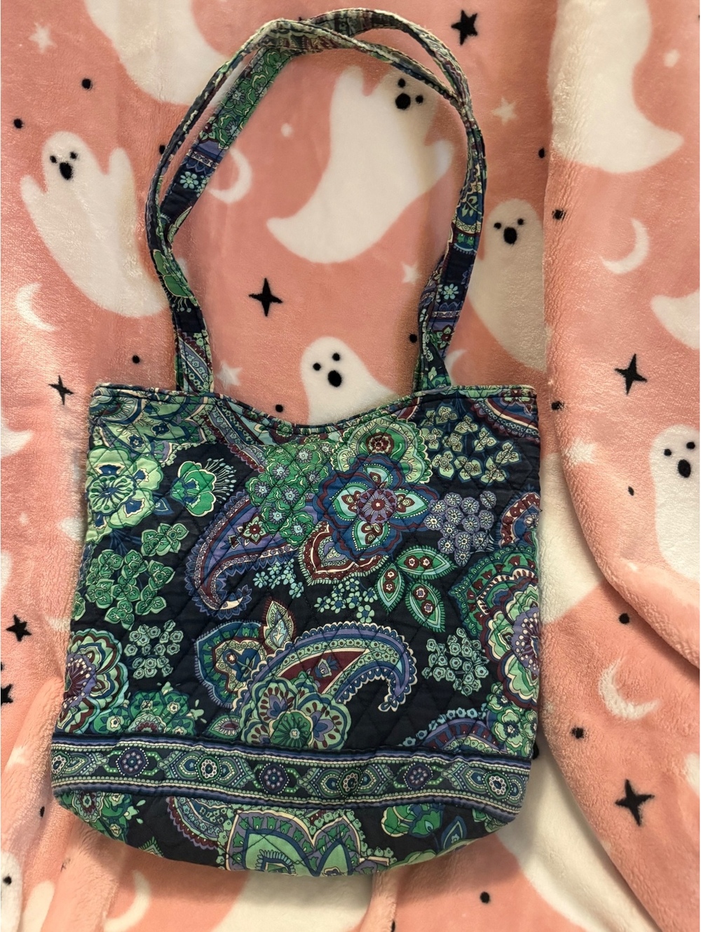 Vera Bradley Quilted Tote Bag in Green and Blue Paisley Pattern